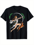 Men's T-Shirt Mythic Archer With Silver Bow Surrounded By Night Sky And Graceful Fawn