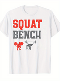 Men's T-Shirt Squat Bench Strong Athlete Lifting Barbells Under Bold Lettering Bench