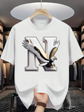 Men's T-Shirt Large Silver Letter With Flying Majestic Bald Eagle