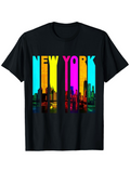 Men's T-Shirt New York Vibrant City Skyline With Multicolored Reflections Under Night Lights
