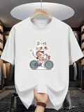 Men's T-Shirt Cool Cat Enjoying A Coffee Riding On A Bicycle