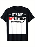 Men's T-Shirt Bold White Letters With Red Accent Sign Pen Celebrating Birthday Shirt