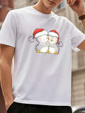 Men's T-Shirt Cute Christmas Winter Penguins Wearing Santa Hats Penguin