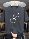 Men's T-Shirt Minimalist Modern Line Art Guitar Silhouette Under Soft Lighting Guitar