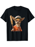 Men's T-Shirt Playful Spirit With Orange Shirt And Baseball Cap Chihuahua