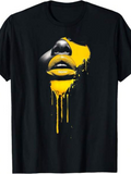 Men's T-Shirt Golden Paint Dripping Over Expressive Lips Face Design