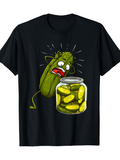 Men's T-Shirt Animated Scared Pickle With Teeming Bright Pickles In Glass Jar