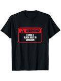 Men's T-Shirt Warning Red Framed Label Bold Typography On Black T Shirt