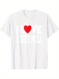 Men's T-Shirt I Love With Red Heart Symbol Cheese Pizza