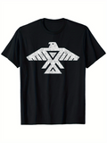 Men's T-Shirt Weathered Monochrome Lines With Tribal Style Geometric Eagle Graphic