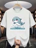 Men's T-Shirt Playful Cartoon Dolphin Jumping Above Splashing Waves Dolphin
