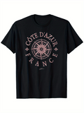 Men's T-Shirt Cote DAzur France Rose Compass Surrounded By Vintage Travel Elements