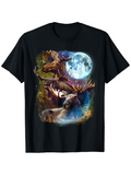 Men's T-Shirt Mysterious Forest Scene With Full Moon Illuminating Powerful Majestic Elk
