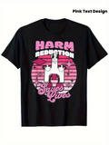Men's T-Shirt Harm Reduction Saves Lives Retro Sun Pink Cartoon Cityscape