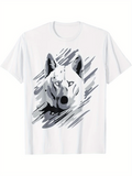 Men's T-Shirt Artistic Brush Stroke Style Wolf Head With Intense Eyes And Monochrome Tones Wolf