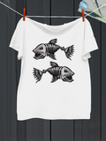 Men's T-Shirt Aggressive Skeleton Fish With Sharp Fins And Red Eyes Design