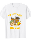 Men's T-Shirt Im Just Here For The Gelt Festive Hanukkah Money With Menorah Dreidel