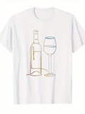 Men's T-Shirt Minimalist Outline Drawing Of Bottle And Elegant Wine Glass