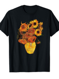 Men's T-Shirt Golden Sunflowers In A Painterly Vase Centered On Black Shirt Flower
