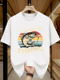 Men's T-Shirt Rather Be Fishing Vintage Rainbow With Leaping Cartoon Fish