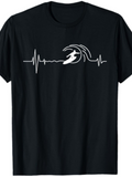 Men's T-Shirt Minimalist Heartbeat Waves With Surfer Riding Ocean Wave