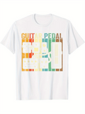 Men's T-Shirt Colorful Vintage Striped Bars With Classic Music Guitar Pedal