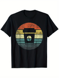 Men's T-Shirt Retro Color Stripes With Minimalist Silhouette Sunrise Coffee Cup