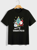 Men's T-Shirt Merry Christmas With Santa Snowman And Christmas Tree