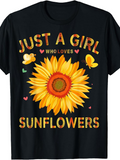 Men's T-Shirt Just A Girl Who Loves Bright Yellow Sunflower With Butterflies Sunflower