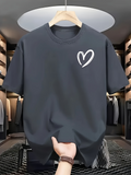 Men's T-Shirt Minimalist White Heart Outline On Solid Cotton Tee