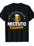 Men's T-Shirt Fuel Meter Graphic With Beer Mug Surrounded By Bold Text Cerveza