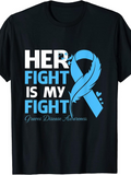 Men's T-Shirt Her Fight Is My Fight Blue Awareness Ribbon With Feather And Hearts