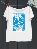 Men's T-Shirt Blue Abstract Jungle With Sun Clouds And Palm Trees