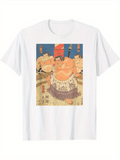 Men's T-Shirt Traditional Ukiyoe Style With Sumo Wrestlers Under Blue Sky