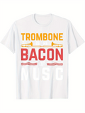 Men's T-Shirt Trombone Bacon With Musical Notes Printed White Shirt