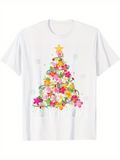 Men's T-Shirt Merry Christmas Colorful Flowers Forming Festive Holiday Tree With Golden Star Christmas Tree