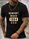 Men's T-Shirt Newport Beach 1984 Retro Block Text USA Shirt