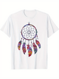 Men's T-Shirt Colorful Feathers Hanging Below Sacred Ancient Dreamcatcher