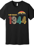 Men's T-Shirt Vintage 1944 Sunset With Silhouetted Pine Trees And Striped Retro Numbers