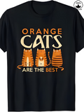 Men's T-Shirt Orange Cats With Simple Line Patterns Sitting Together Cats