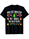 Men's T-Shirt Most Likely To Take The Most Selfies With Candy Canes Christmas Lights Tree