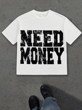 Men's T-Shirt Distressed Bold Lettering With Urban Contemporary White T Shirt