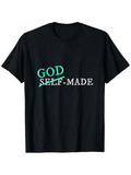 Men's T-Shirt God Self Made Statement Text Over Black T Shirt