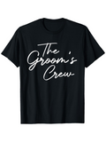 Men's T-Shirt The Grooms Crew Bold Script Typography On Jet Black Cotton Shirt