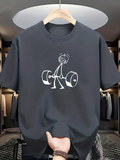 Men's T-Shirt Minimalist Outline Cartoon Style Weightlifting With Exhausted Expression Barbell