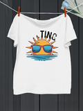 Men's T-Shirt Ting Vibrant Sun Wearing Sunglasses Over Reflective Water Surface