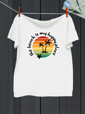 Men's T-Shirt The Beach Is My Happy Place Vibrant Sunset With Palm Trees Relaxed Beach Scene