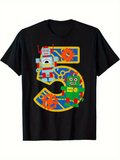 Men's T-Shirt Colorful Robot Figures Standing Among Turning Number Five Gears