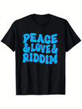 Men's T-Shirt Peace And Love And Rhythm Typography On Black Shirt