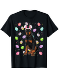 Men's T-Shirt Playful Easter Bunny Ears With Decorated Eggs Surrounding A Cute Doberman Dog